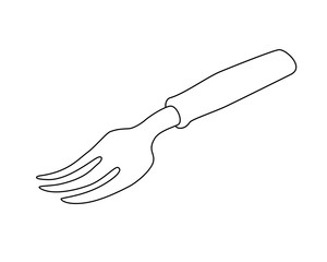 Garden tool - fork for dividing the bush. Garden landing fork - vector linear picture for coloring. Gardening in the spring. Outline.