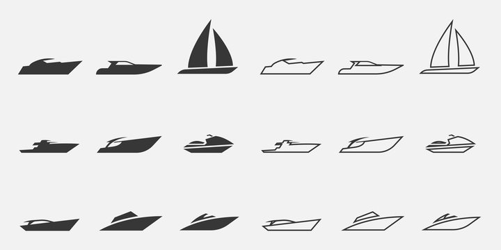 sailing boat icon set water transport yacht and speed boats line and solid icons