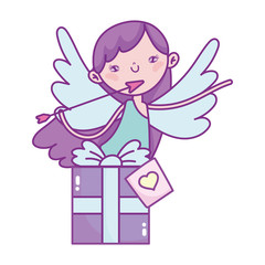 happy valentines day, cupid with arrow gift box love