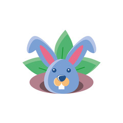 cute rabbit head and leaves, flat style icon