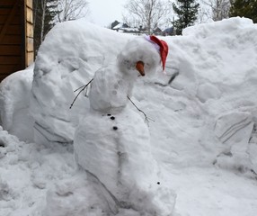 snowman melts in spring in the Park