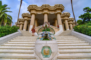 The dragon staircase of Park Guell in Barcelona, Spain