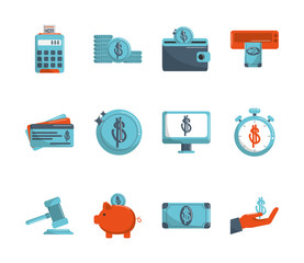 money business financial trade commerce icons set color tone and fill