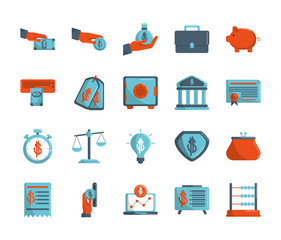 money business financial trade commerce icons set color tone and fill