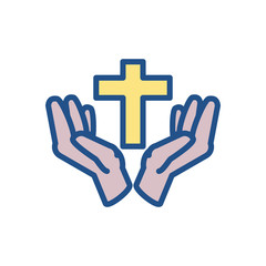 hands with jesus cross icon, colorful and line style design