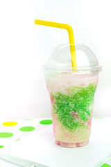 Thai dessert : Ruam-mit is assortimen, mix fruits, truffle or water chestnut, boiled corn, Jackfruit in coconut milk syrup served with ice