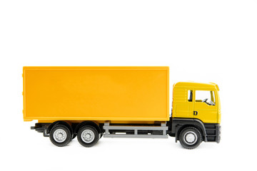 yellow truck isolated on white background, transportation car Delivery