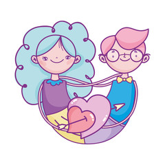 happy valentines day, cute couple with hearts with arrow love celebration