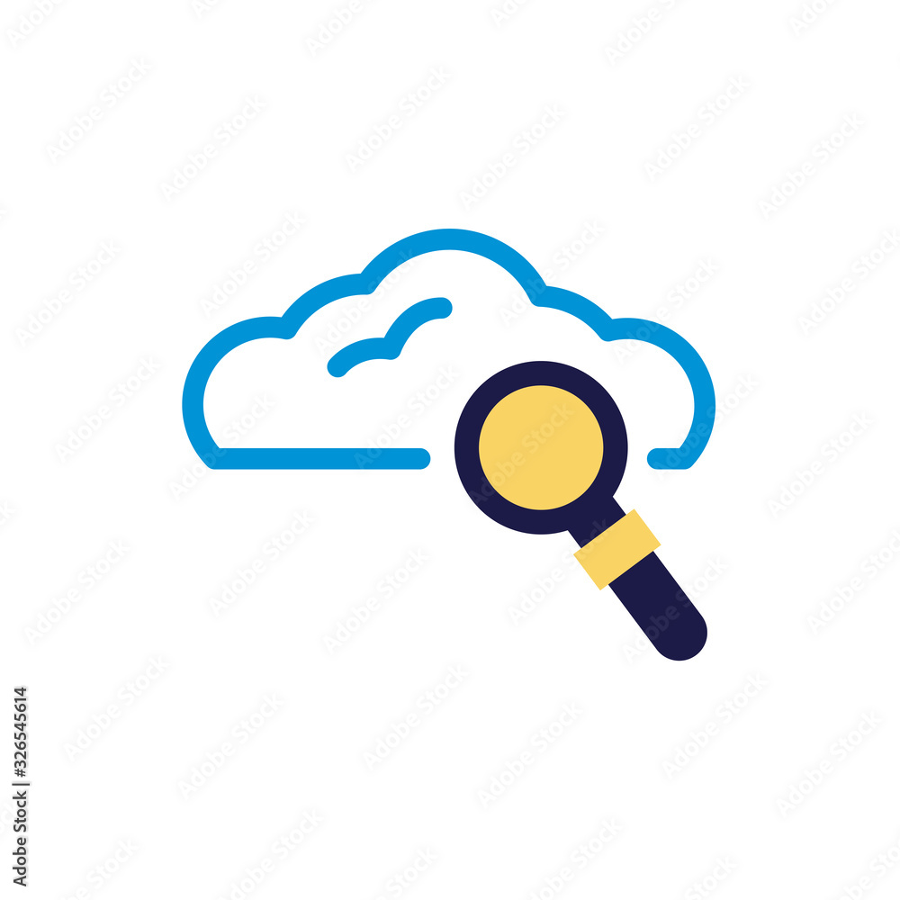 Poster cloud computing with magnifying glass lineal color style