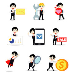 Set character of man enjoying special Wednesday holiday with his child.