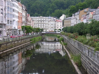 Karlovy Vary, Czech Repub., Cityscape with Tepla River