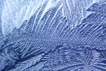 Photographing macro ice on the glass in winter Patterned like leaves