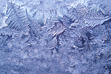 Photographing macro ice on the glass in winter Patterned like leaves