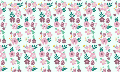 egg pattern seamless background for Easter, with leaf and flower drawing.