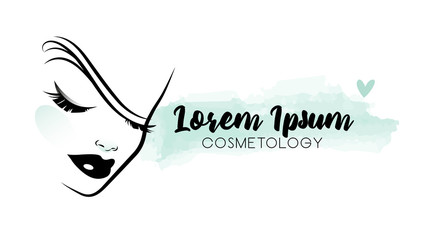 cosmetologist logotype with beautiful girl face in profile