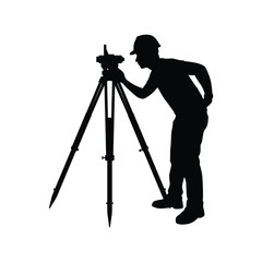 Engineer with theodolite silhouette vector. Industrial technology concept. - obrazy, fototapety, plakaty