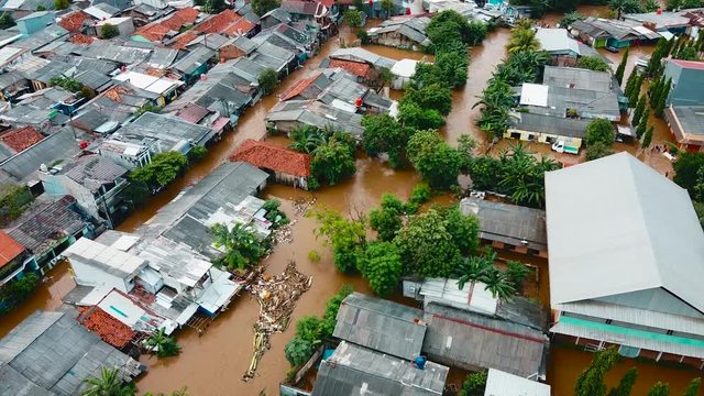 Aerial POV view Depiction of flooding. devastation wrought after massive natural disasters. 2.7K resolution video