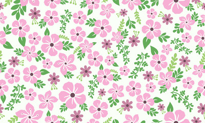Pink rose flower pattern background for spring, with leaf and flower decor.