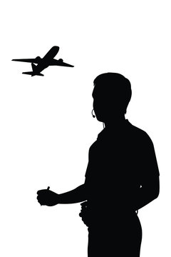 Air Traffic Controller And Plane Silhouette