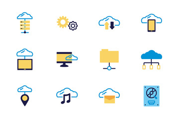bundle of cloud computing lineal colors style icons