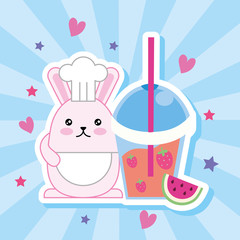 cute little rabbit with strawberry smoothie kawaii character