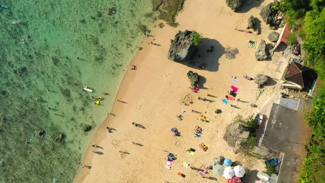 Padang Padang Beach in Bali, Indonesia. Aerial view. Shot on Hasselblad, H.265, 4k