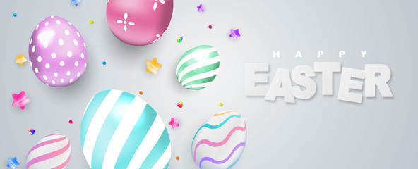 Happy Easter background colorful shine decorated eggs