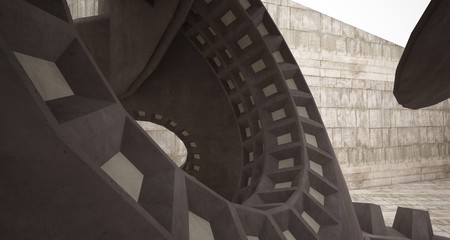 Obraz premium Abstract architectural concrete interior with discs. 3D illustration and rendering.