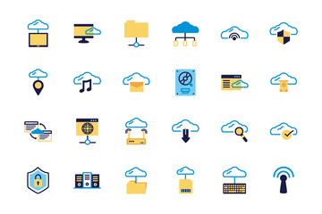 bundle of cloud computing lineal colors style icons