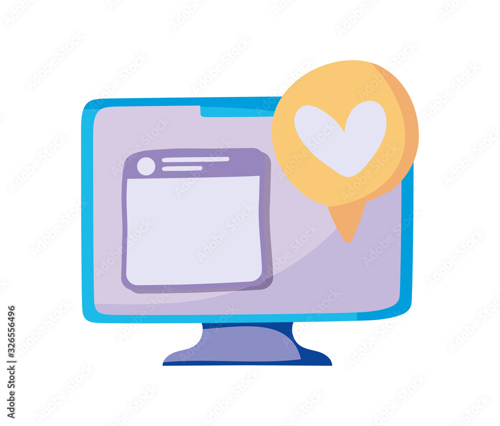 Poster computer with speech bubble with heart icon