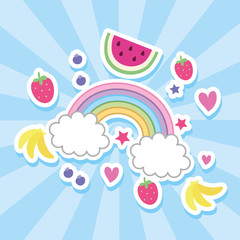 fruits and rainbow kawaii style