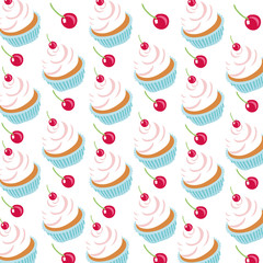 sweet cupcakes with cherries dessert pattern