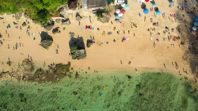Padang Padang Beach in Bali, Indonesia. Aerial view. Shot on Hasselblad, H.265, 4k