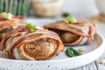 Baked mushrooms stuffed with cheese and pine nuts