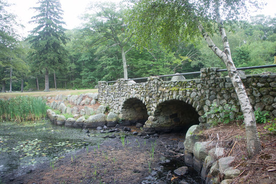 Stone bridge in D.W. Field park on a  rainy morning