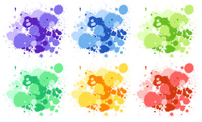 Set of watercolor splashes in six colors