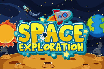 Poster design template with sun and earth in the space background