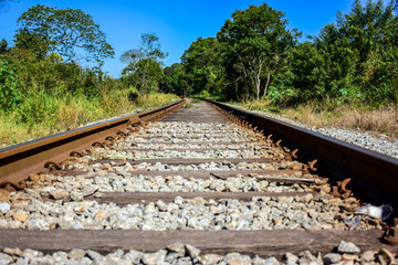 Railroad tracks and trains