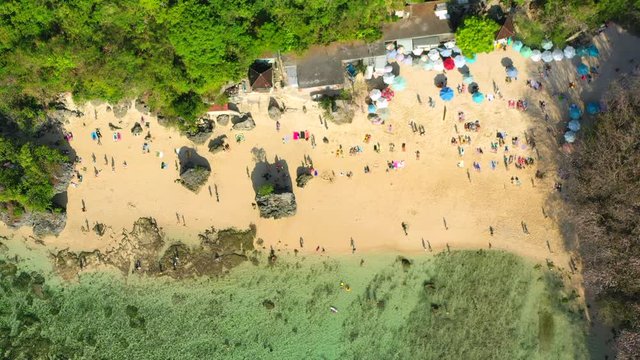 Padang Padang Beach in Bali, Indonesia. Aerial view. Shot on Hasselblad, H.265, 4k