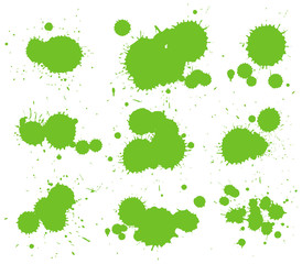 Watercolor splash in set of green on white background
