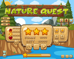 Game template design with river in the forest background