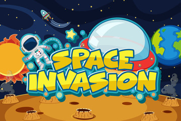 Space invasion with astronaut flying in space background