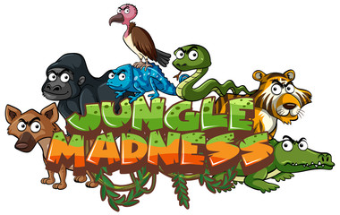Font design for word jungle madness with wild animals