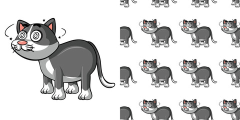 Seamless background design with dizzy cat