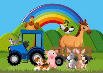 Background scene with farm animals on the farm