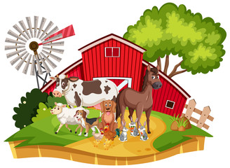 Obraz na płótnie Canvas Scene with farm animals on the farmyard