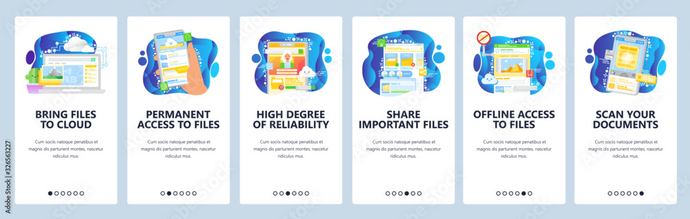 Poster cloud storage and files sharing app. offline access, storage technology, hosting service. mobile app