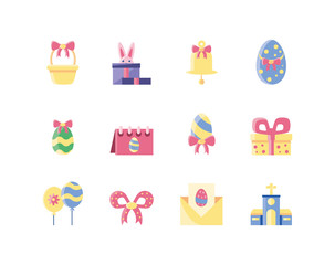 easter eggs and related icons set, flat style andcolorful design