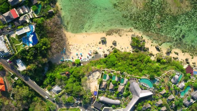 Padang Padang Beach in Bali, Indonesia. Aerial view. Shot on Hasselblad, H.265, 4k