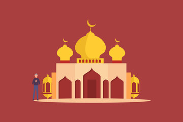 Modern Flat Elegant Islamic Mosque Building illustration concept for web landing page template, banner, flyer and presentation